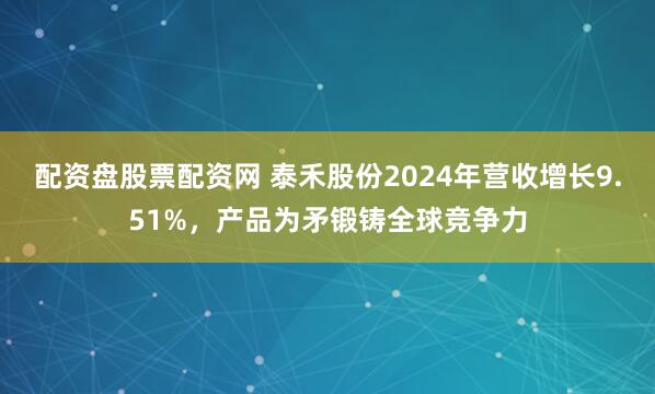 配资盘股票配资网 泰禾股份2024年营收增长9.51%，产品为矛锻铸全球竞争力